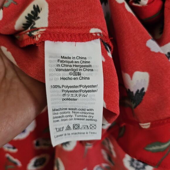 J.‎ Crew Dress 8 Wrap Day Red Floral Poppy Print Short Sleeve Tie Belted Boho - Picture 4 of 10